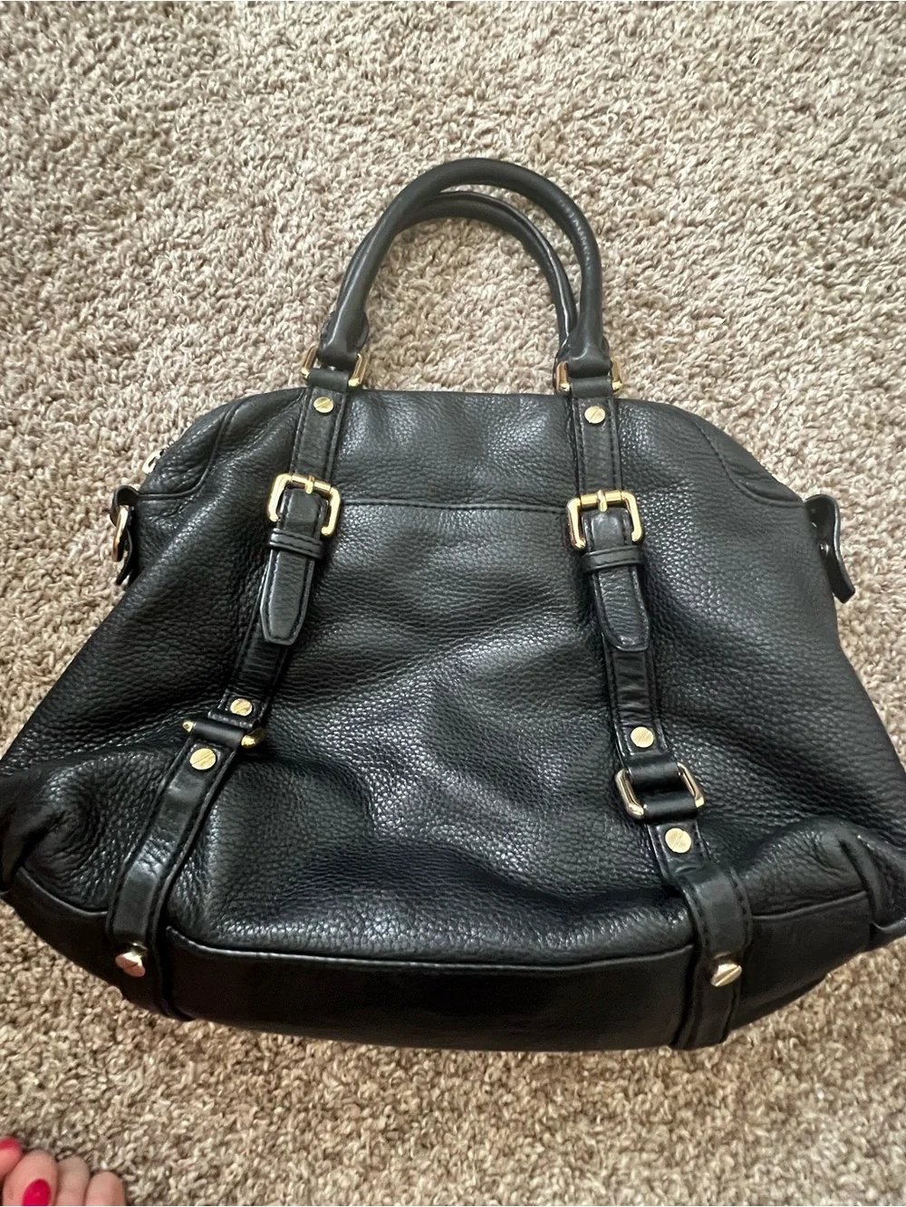 Michael Kors Bedford Medium Belted Black Leather Satchel